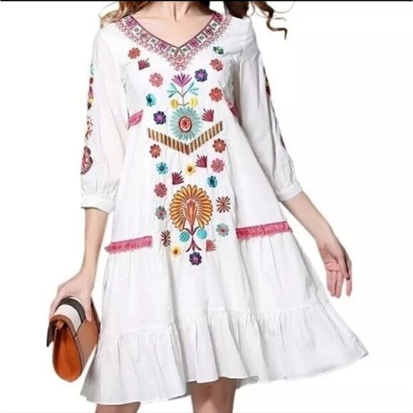 SHINEFLOW Women's Embroidered Mini Dress Bohemian Size Medium - Picture 1 of 7